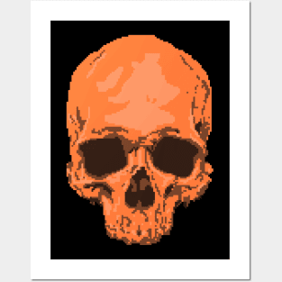 Orange Pixelated Skull Posters and Art